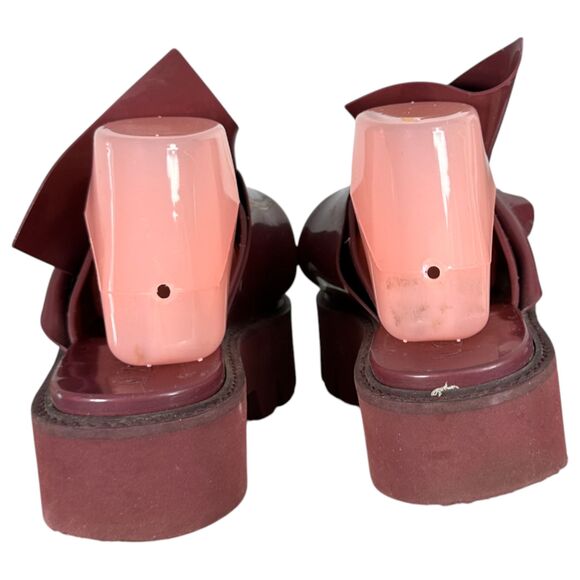 No. 21 Kartell Burgundy Maroon Knot Bow Platform Sandals Size EU 38 US 7.5 - Picture 7 of 10